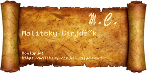 Malitsky Cirjék névjegykártya